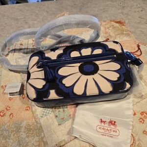 Coach Blue and Cream Floral Crossbody Bag